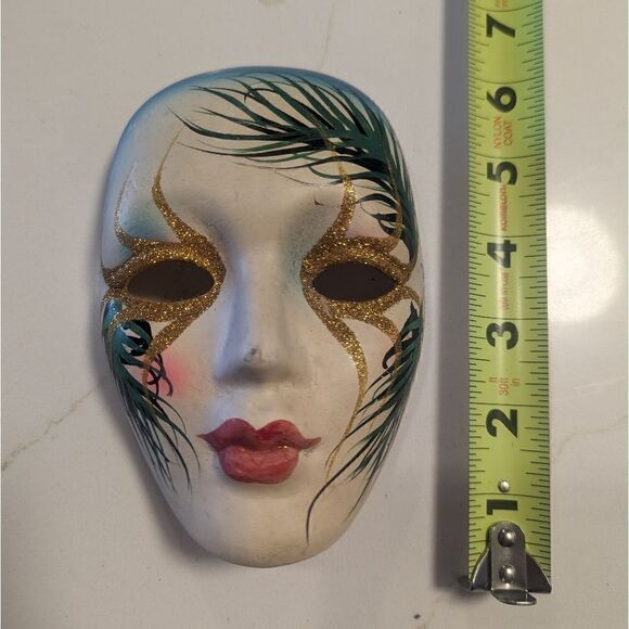 Vintage Italian Ceramic Venetian Glitter Mardi Gras Wall Decor Mask - Picture 1 of 6